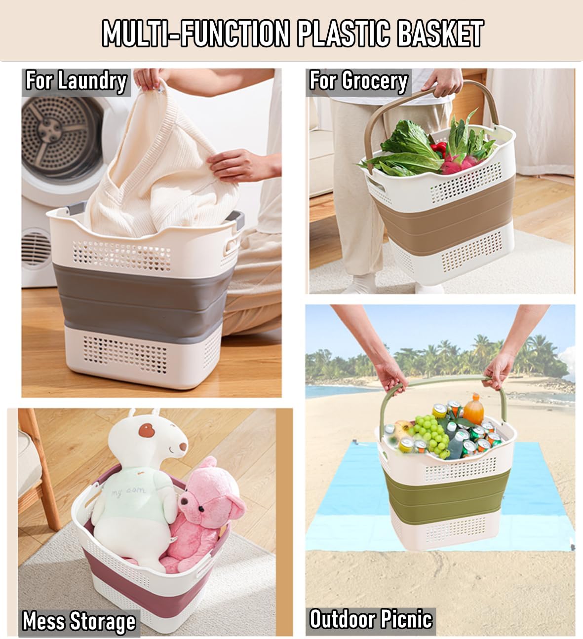 Collapsible Laundry Basket Pop Up Hamper with Handle for Adults Kids, 30L(8 Gallon) Foldable Plastic Clothes Storage Organizer Portable Clothing Washing Crate Tub, Space Saving Container Bin, Purple