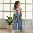 thumbnail image 4 of ATOGUTA Size 3-8 Years Girls Clothes Short Sleeve Tee Tops and Pants Clothing Set Blue, 4 of 6