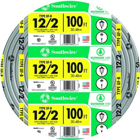 Southwire 13055926 12/2WG UF Wire 100-Foot Approved for Direct Burial (Best Wire For House Wiring)