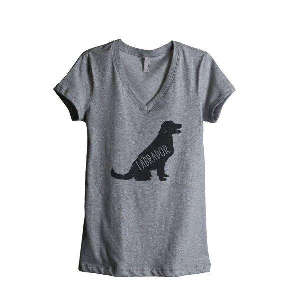 Thread Tank Labrador Dog Silhouette Women's Relaxed V-Neck T-Shirt Tee Heather Grey Small