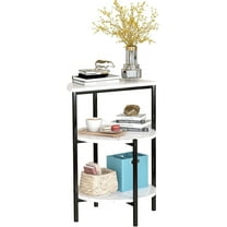 Marble Side End Table Set, 3-Tier Sofa Side Table, Small Round Coffee Bedside Corner Table with Metal Frame for Living Room Bedroom (1, White&Black)