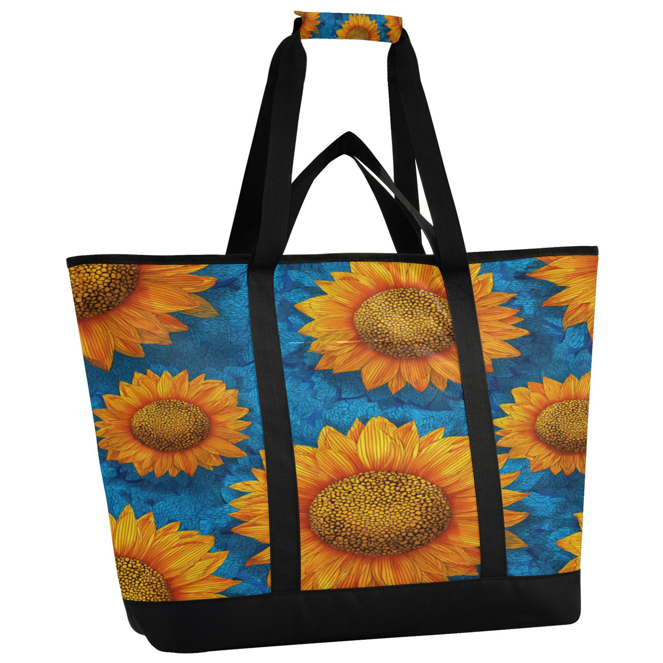 Extra-Large Wide Opening Design Capacity Hand-Held Ice Pack Thickened Insulation Layer For Long-Lasting Cold Retention For Outdoor Shopping Picnics And Camping Vibrant Digital Sunflower Painting