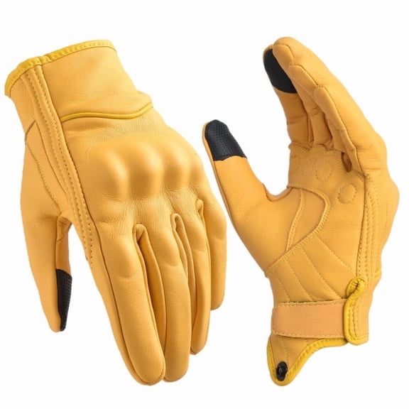 Motorcycle Gloves for Men Outdoor Riding Gloves Touchscreen Hard Knuckle Leather Glove Yellow