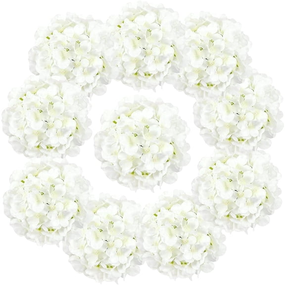 10pcs White Artificial Silk Hydrangea Heads with Stems - Realistic Faux Floral for Wedding Bouquets, DIY Centerpieces, Home & Party Decor, DIY Crafts