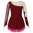 thumbnail image 2 of Alvivi Kids Girls Rhinestone Mesh Splice Figure Ice Skating Dress Gymnastics Bodysuit Burgundy 14, 2 of 5
