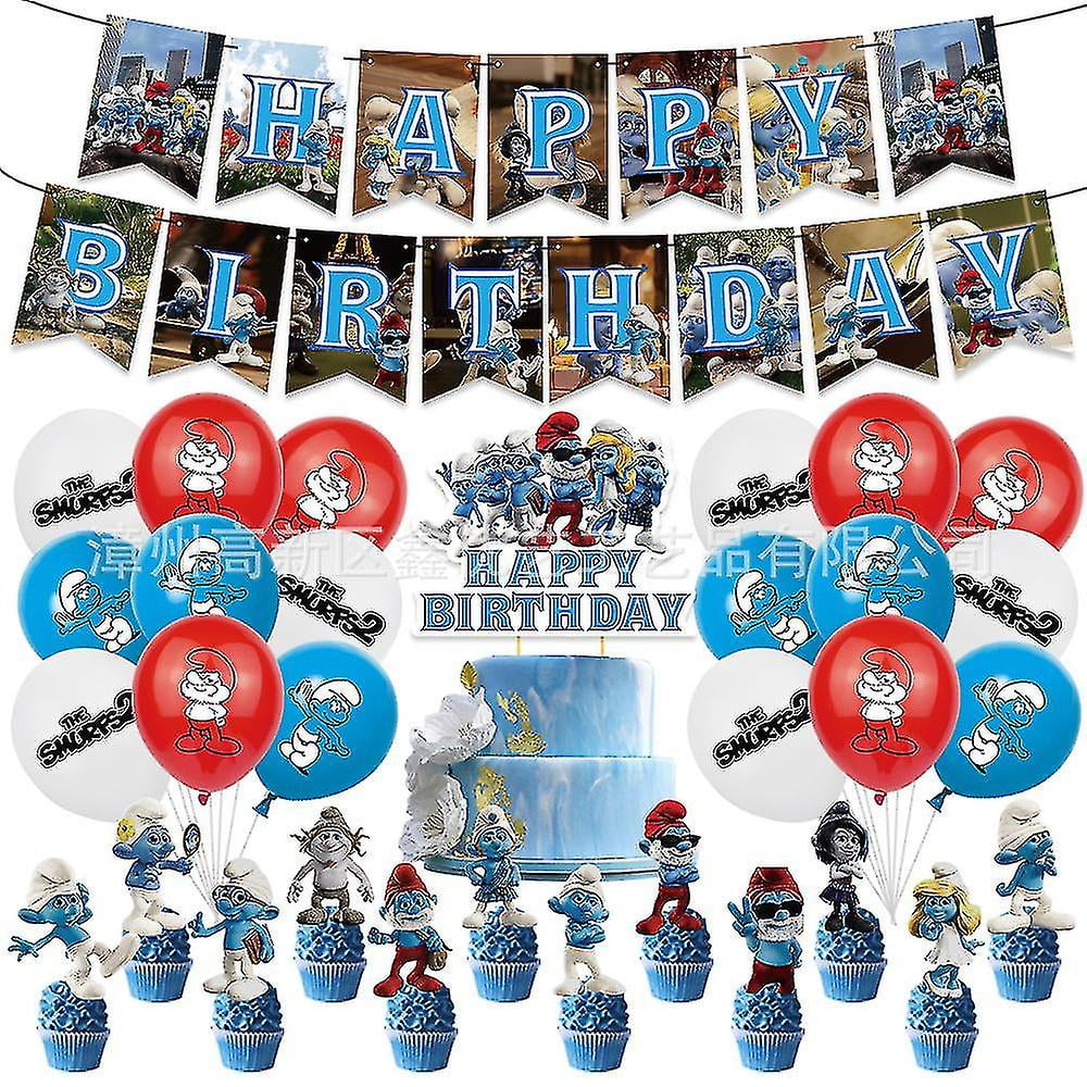 Kit Décoration Anniversaire Schtroumpfs 85 Pièces - Inclut Assiettes, Gobelets, Ballons, Nappe, Serviettes, Décorations - Pour 10 Enfants - 5