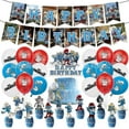 thumbnail image 1 of Smurfs Theme Birthday Party Decor Balloon Banner Cake Topper Set, 1 of 1