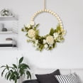 thumbnail image 5 of Artificial Flower Wreath Door Garland Wood Beads Hanging Spring Wreath Greenery Leaves For Party Outdoor Backdrop Decor Ornament White, 5 of 8