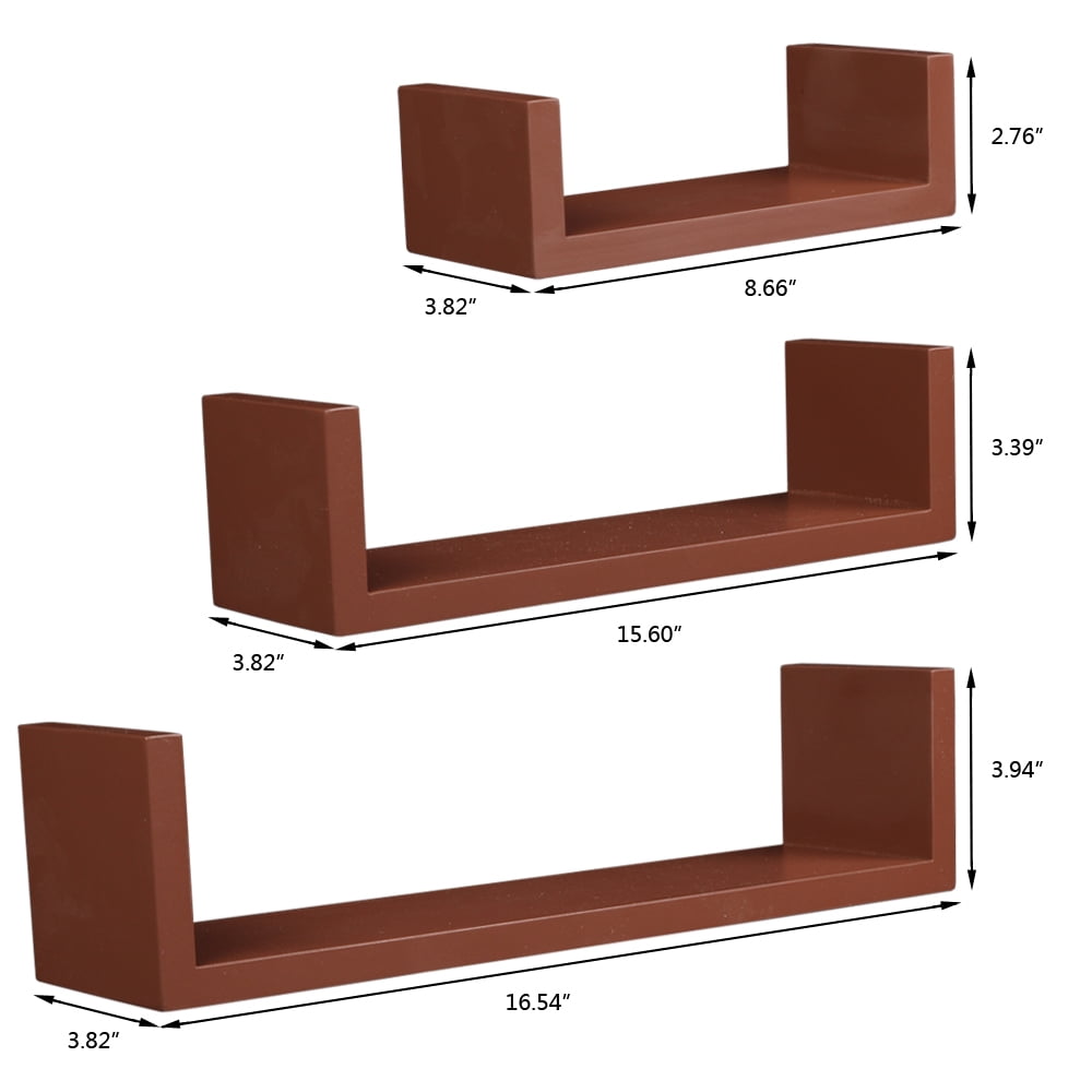 FCH Rectangle MDF/Laminate Floating Shelves, 4 in x 17 in, Brown