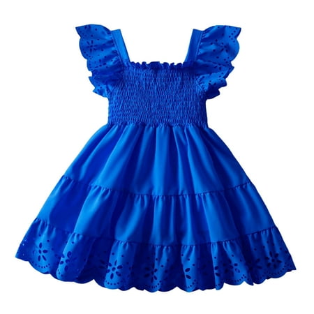 

OJinShaWanO Toddler Dresses Toddler Girls Fly Sleeve Solid Dress Dance Party Dresses Clothes Blue Cotton Blend 2-3 Years