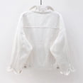 thumbnail image 4 of 3/4 Sleeve Short Denim Jackets for Women Lapel Button Down Cropped Jacket with Pockets Y2k Fashion Casual Solid Color Wash Denim Coats White S, 4 of 5