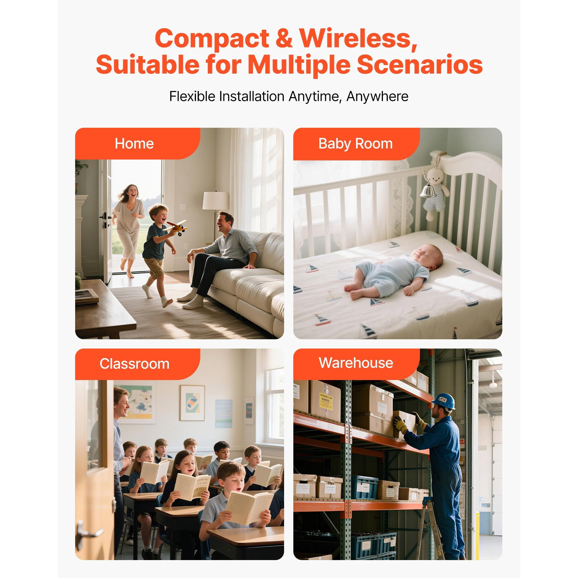 Wireless Doorbell Kit 1000ft Long Range, 2 Transmitters & 1 Receiver, 48 Ringtones IP54 Waterproof Door Bell with LED Silent Mode for Home Classroom Office Shop