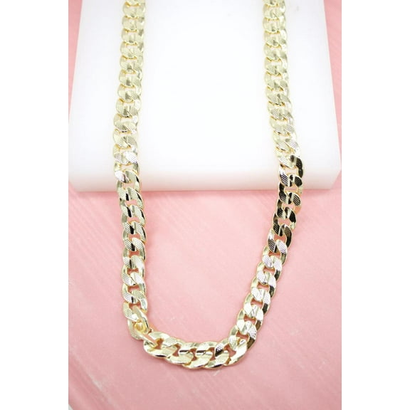 18K Gold Filled 9mm Textured Cuban Curb Chain