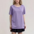 thumbnail image 2 of T-shirt Mode Femme Col Rond Grande Taille Manches Courtes Couleur Unie avec Tissu Doux et Respirant, 2 of 5