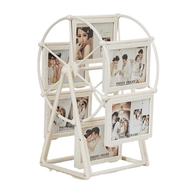 Retro Vintage Rotating Wheel Picture Frame, Personalized Family Photo Frame Shows for 12 Photo Home Decor A