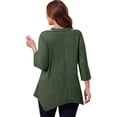 thumbnail image 3 of WTOBBY Women's Plus Size Solid Color Tunic Hollow V-Neck 3/4 Sleeve Shirt Casual Elegant Top with Flattering Loose Fit,Army Green L, 3 of 4