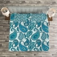 thumbnail image 3 of Ambesonne Paisley Quilted Bedspread Set 3 Pcs, Ocean Stripe and Flower, Queen Size, Blue and White, 3 of 3