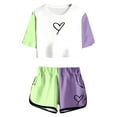 thumbnail image 2 of Girls Outfits Set for Girls Summer Short Sleeve Top And Shorts Set Round Neck Pocket Casual Outfit For Teens And Juniors Lightweight And Comfortable Cute casual clothes Set Green 120(6-7 Years), 2 of 5