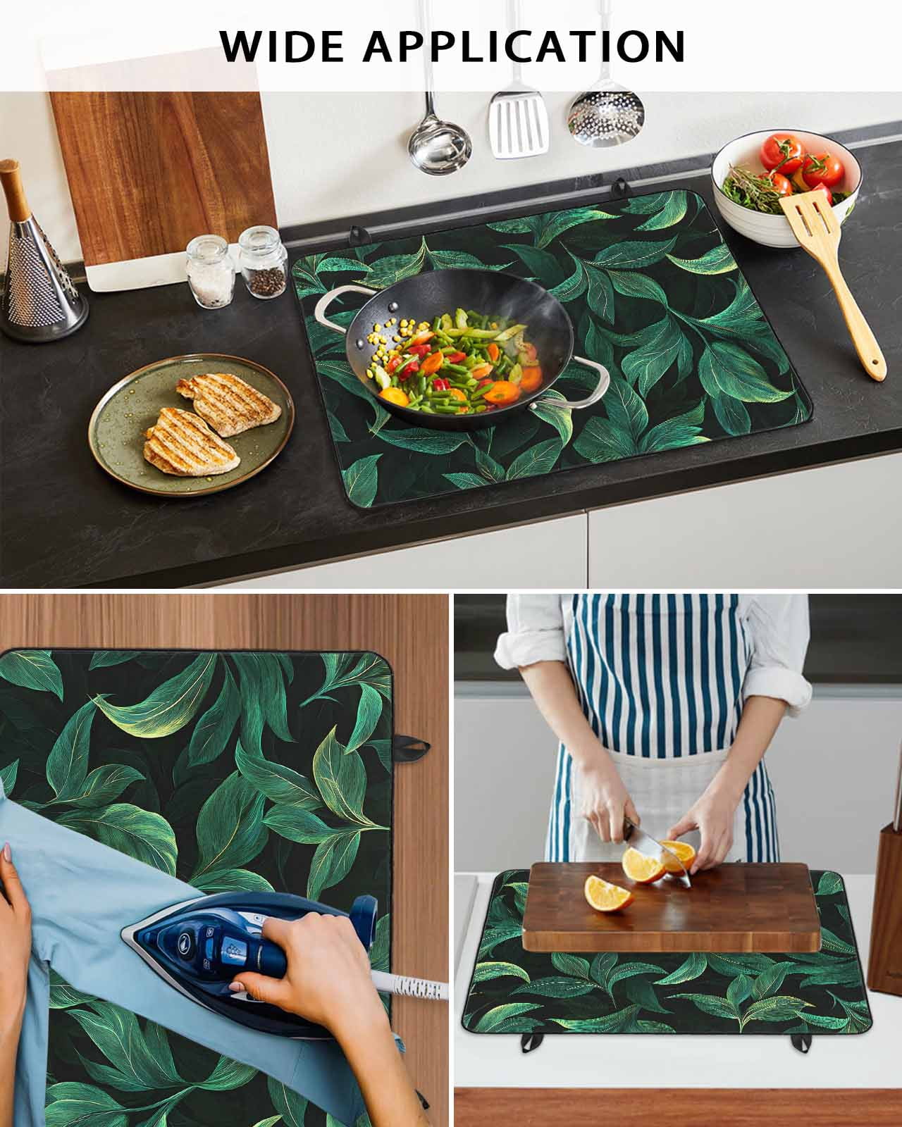 nqOlkjepod Large Induction Cooktop Protector Mat 36"x21", Green Leaf Stove Top Covers for Electric Stove, Nature Vines Branch Summer Tropical Plant Stove Burner Cover Mats, Glass Top Stove Cover