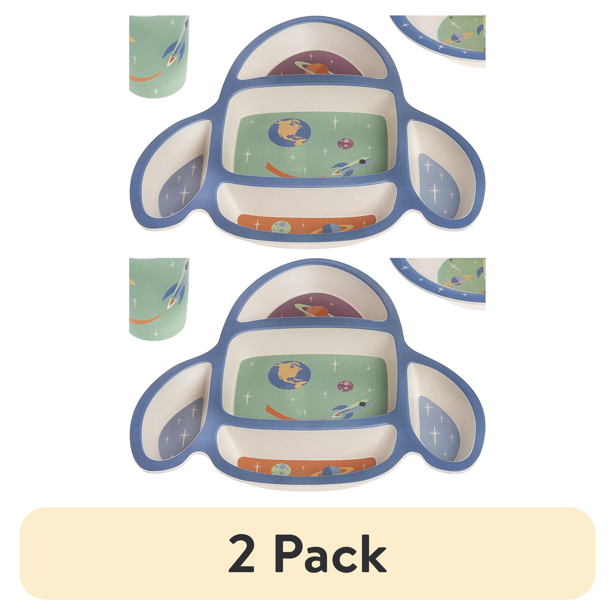 (2 pack) Monbebe 5 Piece Bamboo Mealtime Set, Rocket