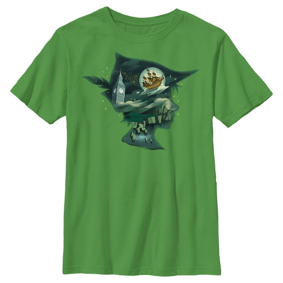 Boy's Peter Pan & Wendy Silhouette Peter Scenes  Graphic Tee Kelly Green X Large