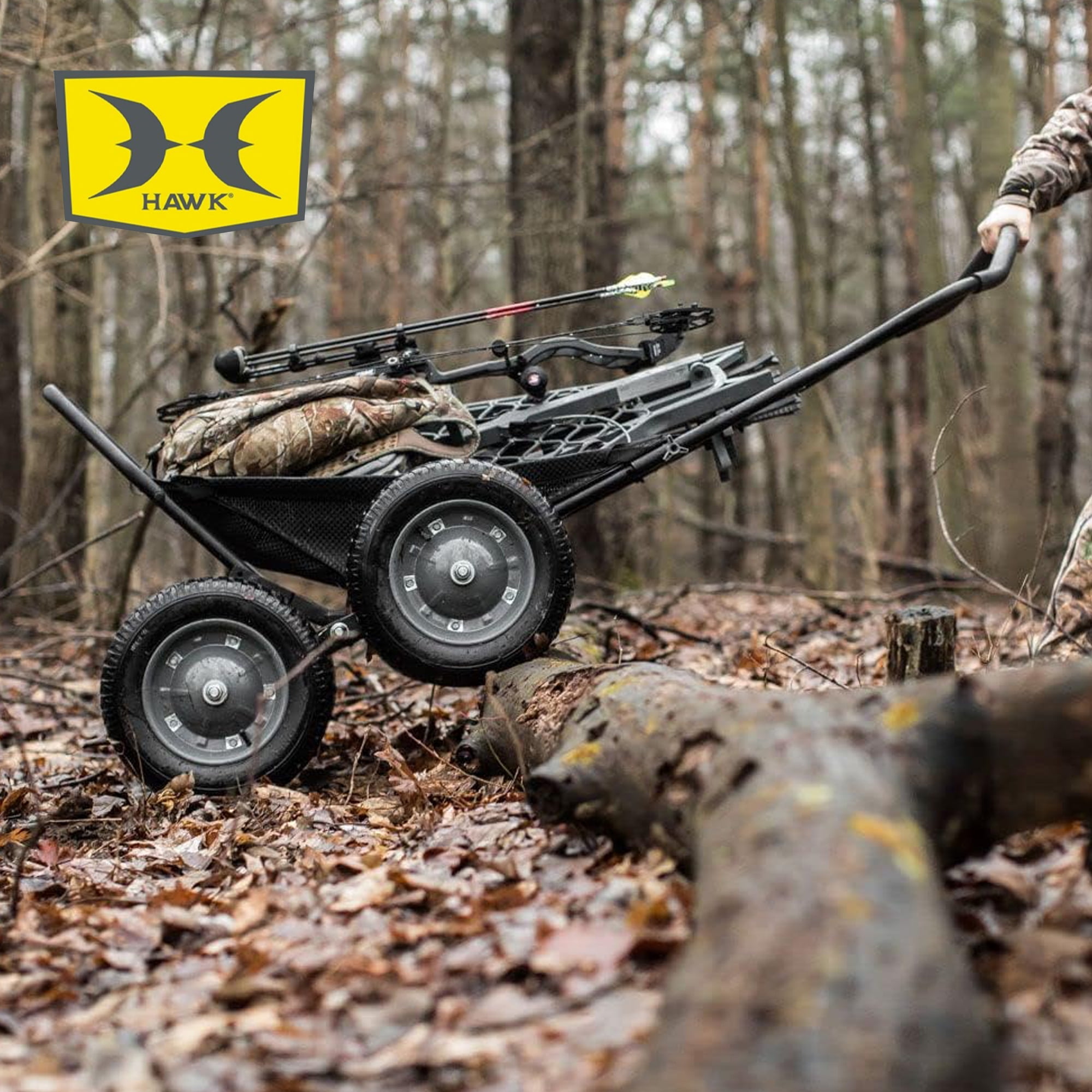 Hawk Crawler Multi-Use Folding Hunting Deer Cart - 500 lb Capacity - Black