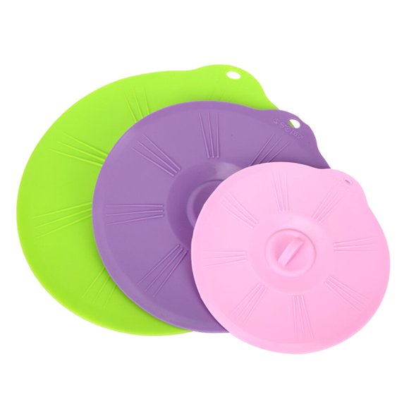 EeaseMX 3 tapas de silicona con ventosa para alimentos, aptas para microondas, para mantener la cocina ordenada y la comida fresca (color aleatorio).