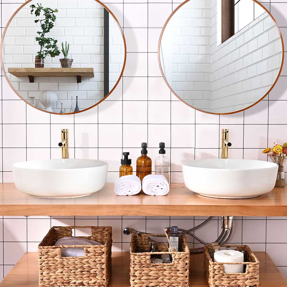 Aquaterior 2 Pack Round Bathroom Vessel Sink with Pop up Drain 16"x5" Above Counter Ceramic Vessel Sink For Hotel