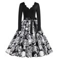 thumbnail image 1 of Disfraz de Halloween con estampado de calavera aterrador para mujer, disfraz de carnaval, fiesta para niña, vestidos de fiesta de noche de manga larga de los años 50, 1 of 1