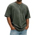 thumbnail image 2 of Men's Corduroy Crew Neck Short Sleeve T-Shirt, Loose Fit Casual Summer Textured Top, Fashion Streetwear 3XL, 2 of 6