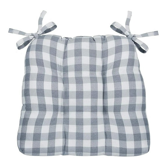 Gingham Plaid Checkered Premium Plush Country Farmhouse Chair Cushion Pads with Tear Proof Ties - Assorted Colors (8, Gray)
