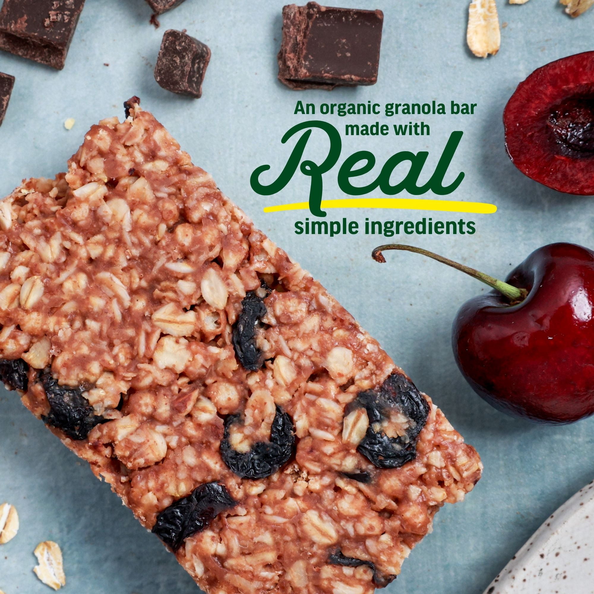 Kate’s Real Food Organic Granola Dark Chocolate Cherry & Almond All Natural Energy Bars - Non GMO, Soy Free, Whole Grain, and Made with Gluten Free Oats - 12 count