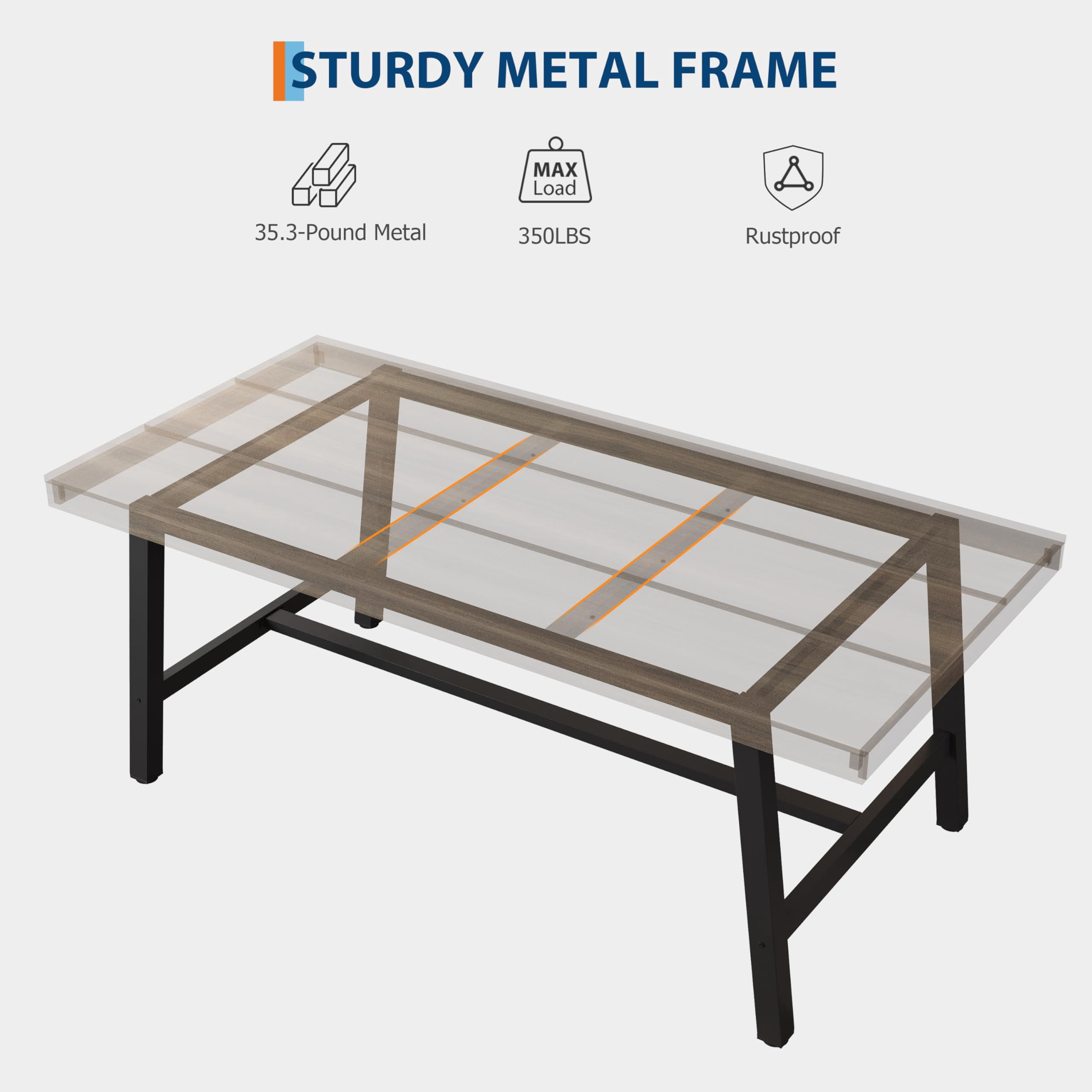 Industrial Dining Table for 6-8 People, 70.87" Long Kitchen Table with Sturdy Metal Frame, Rectangular Counter for Dinner, Kitchen, Dining Room (Pear Wood, 71" Non-extendable)