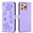 thumbnail image 4 of SaniMore for iPhone 15 Pro Wallet Case, PU Leather Embossed Flower Adjustable Stand Card Slots Cash Pocket Business Shell Styllish Full Protective Shockproof Anti-drop TPU Inner Retro Design, Purple, 4 of 11