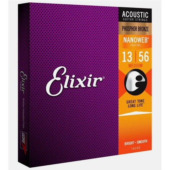 6 Sets! Elixir NANOWEB Phosphor Bronze Acoustic — 16102 Medium .013-.056