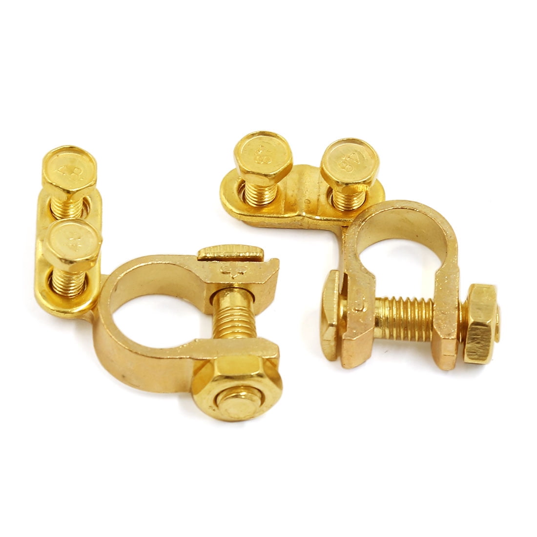 2 Pcs Universal Gold Tone Auto Car Battery Terminal Clamp Clips