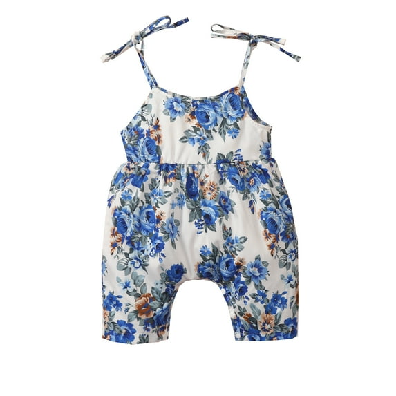 Seyurigaoka Baby Floral Print Short Romper Sleeveless High Waist Sling Jumpsuit