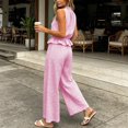 thumbnail image 5 of BRELIL Women High Neck Sleeveless Peplum Top Wide Leg Pants Two Piece Set Plaid Boho Vacation Casual Loose 2 Piece Travel Outfit, Pink L, 5 of 7