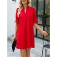 thumbnail image 5 of Summer Dresses for Women V Neck Ruffle Short Sleeve Casual Shift Dress with Pockets Red S, 5 of 7