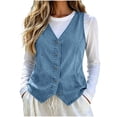 thumbnail image 6 of TGSLY Fall Denim Vest for Women Lightweight V Neck Button Down Jean Jacket Relaxed Casual Solid Color Sleeveless Layering Waistcoat L, 6 of 8