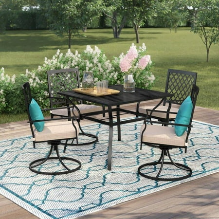 Sophia & William 5-Piece Steel Outdoor Patio Dining Set 1 Mesh Metal Table and 4 Swivel Chairs，Type B