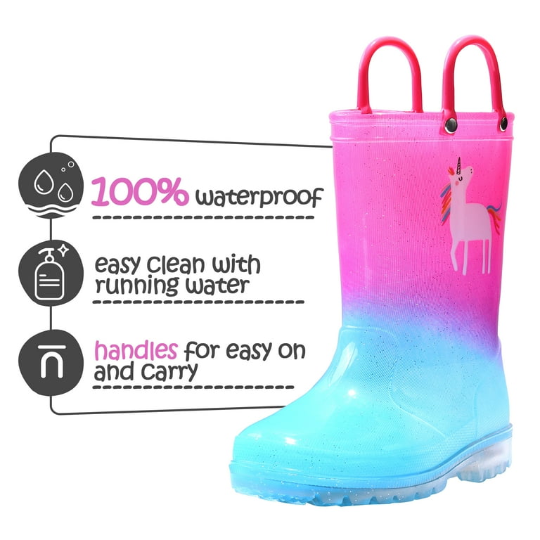 Kushyshoo Kids Unicorn Light Up Rain Boot with Glitter, Waterproof
