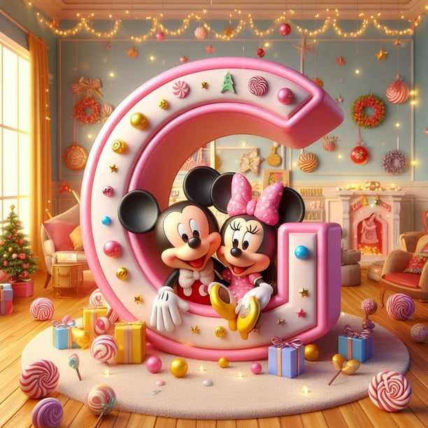 (BJ203) Serie Caligrafía Y Pintura Con Letras Mickey Y Minnie Con Diamantes Redondos Pintura Diamantes Resina 40*40CM
