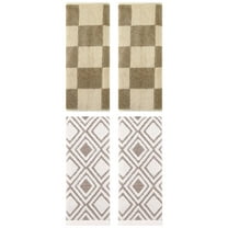 Unique Bargains 4 Pcs Checkered Cotton Hand Towel Set Brown/Beige 14" x 28"/13" x 29"
