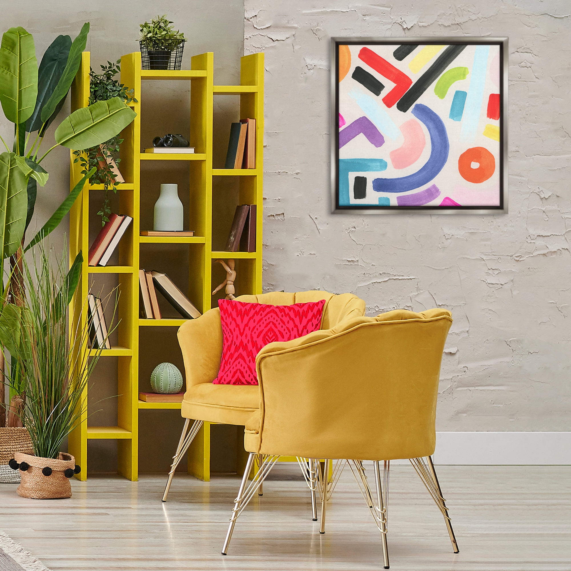 Stupell Industries Varied Retro Shapes Abstract Painting Gray Floater Framed Canvas Art Print Wall Art, 25 x 25