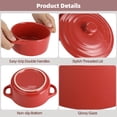 thumbnail image 4 of 4 Pcs Red Ceramic Small Cocotte Set, 5.3 x 3.1 in Small Ramekins with Lids & Handles, 10.1 Fl Oz Dutch Oven Safe Ceramic Bowls for Steaming, Baking, Desserts, Food, 4 of 6