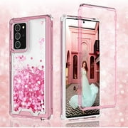 For Samsung Galaxy Note 20 Ultra Case,Clear Liquid Glitter Waterfall Bling Protective Case for Galaxy Note 20 Ultra - Pink