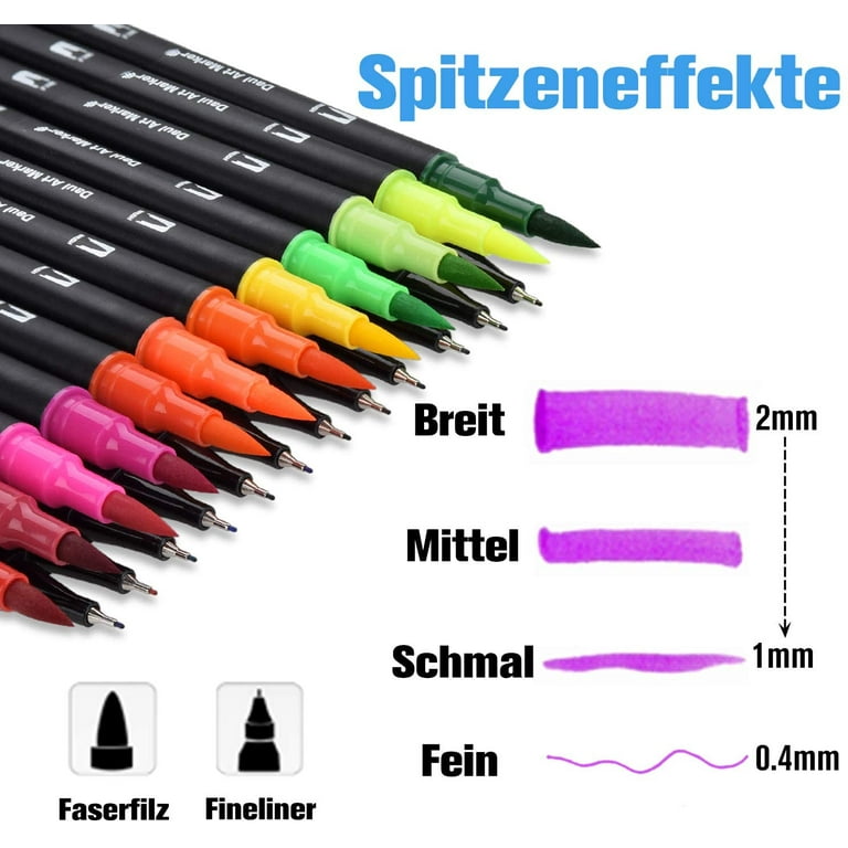 Dual Brush Marker Pens for Coloring Books，Brush Pen Set 24 colors 0.4mm-2mm  with 2 different tips Bullet Journal water-based paint pens Art Marker  Fineliner 