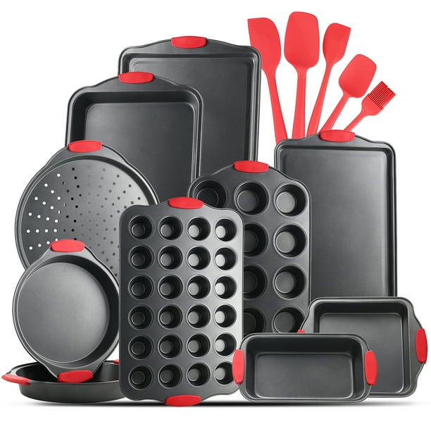 JoyTable Nonstick Bakeware Set 15 PC Baking Tray Set With Silicone Handles & Utensils Oven