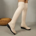 thumbnail image 6 of Knit Boots for Women Mid Calf Sock Boots Cable Knit Shaft Round Toe Low Flat Heel Pull On Winter 41, 6 of 9